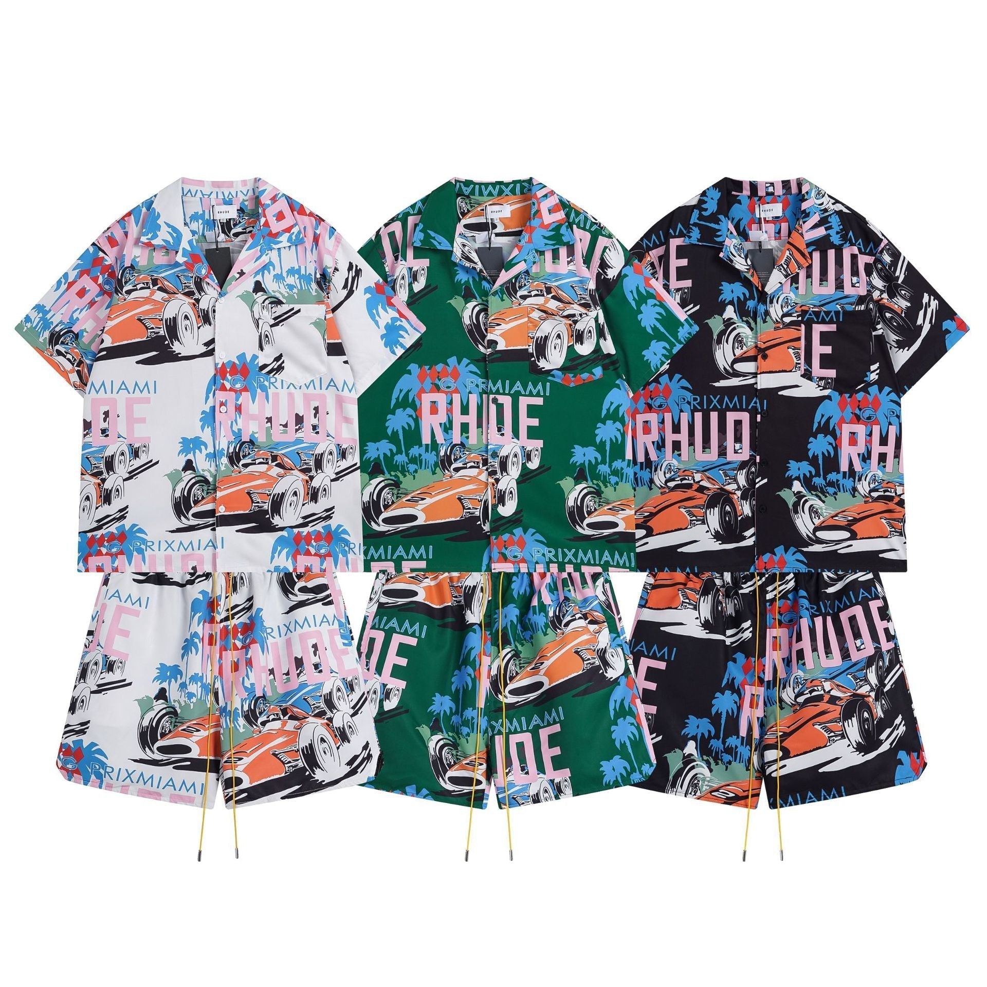 Rhude T-shirt Racing Letter Logo Casual Short Sleeve Shirt, Shorts