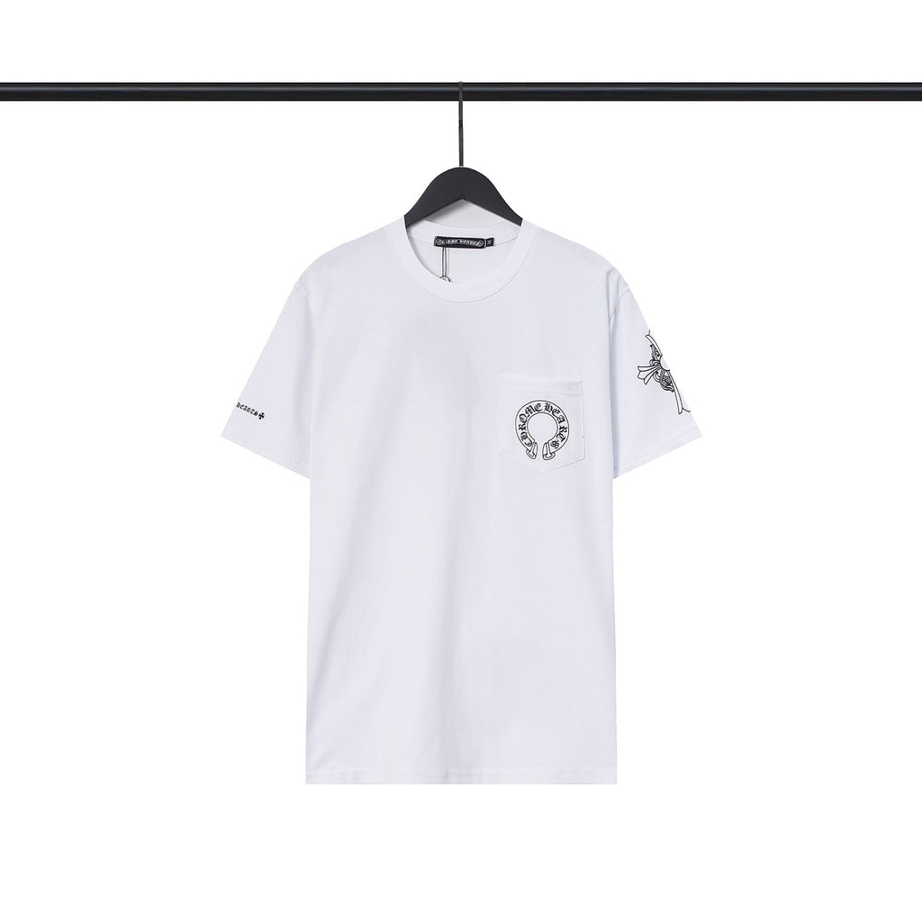 CHH Chrome Heart T Shirts Chrome Hearts Cross Sanskrit Print Short Sleeve Crew Neck T-Shirt